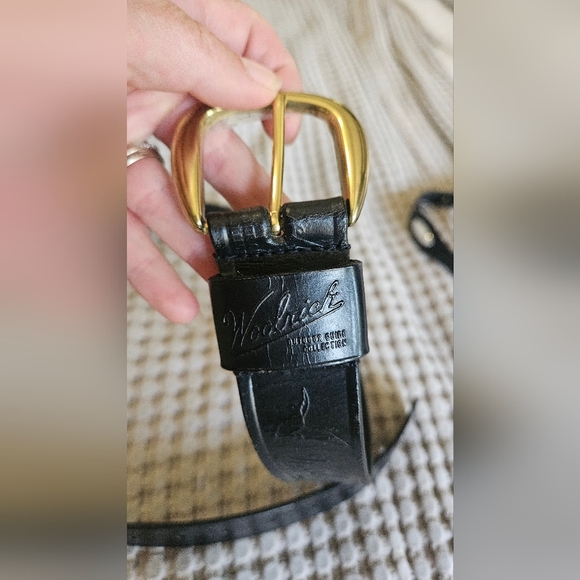 WOOLRICH Outdoor Guide Collection Leather Belt In Black with Gold Buckle. - Picture 8 of 11